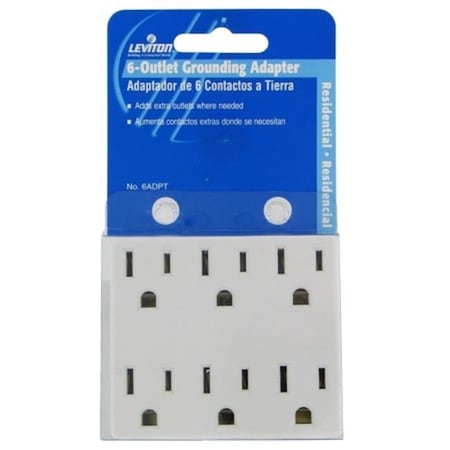 Leviton White Six-Outlet Grounding  Adapter  C22-6ADPT-00W